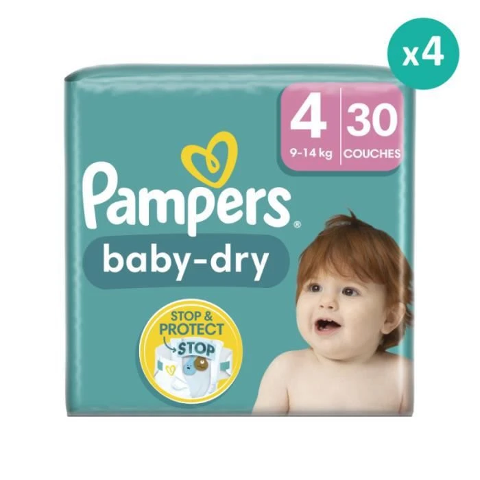 Pampers® 4x30 Couches Baby Dry Taille 4, Pampers 3 Pampers® 4x30 Couches Baby Dry Taille 4, Pampers