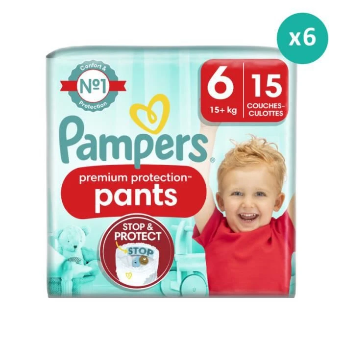Pampers® 6x15 Couches-Culottes Premium Protection Taille 6, Pampers 3 Pampers® 6x15 Couches-Culottes Premium Protection Taille 6, Pampers