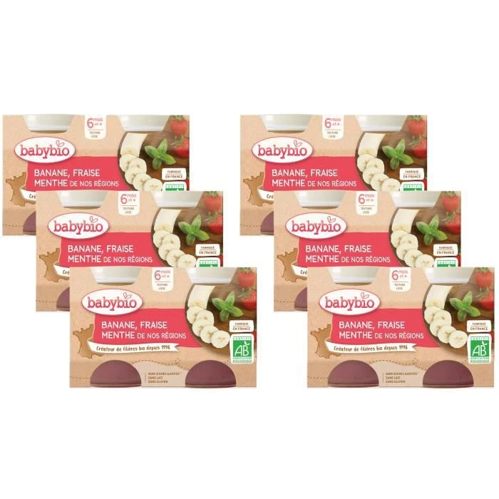 Babybio - Petit Pot Banane Fraise Menthe - 2x130g - Lot De 6 3 Babybio - Petit Pot Banane Fraise Menthe - 2x130g - Lot De 6