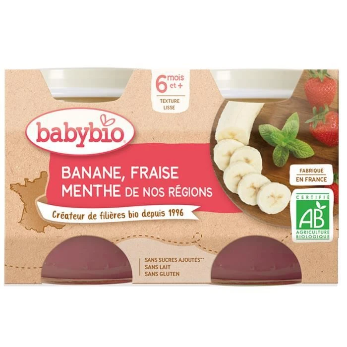 Babybio - Petit Pot Banane Fraise Menthe - 2x130g - Lot De 6 4 Babybio - Petit Pot Banane Fraise Menthe - 2x130g - Lot De 6 – Image 2