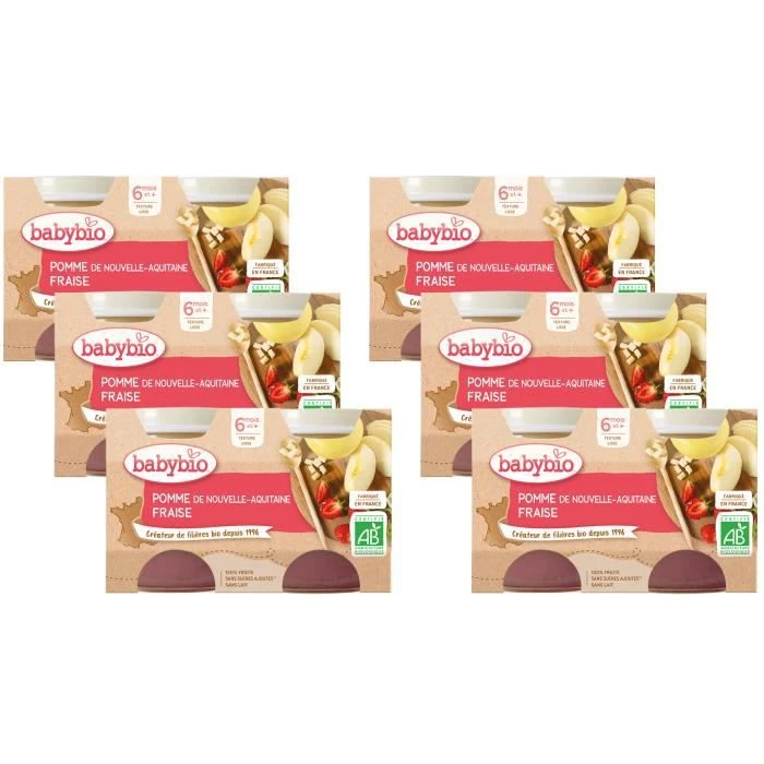 Babybio - Petit Pot Pomme Fraise - 2x130g - Lot De 6 3 Babybio - Petit Pot Pomme Fraise - 2x130g - Lot De 6