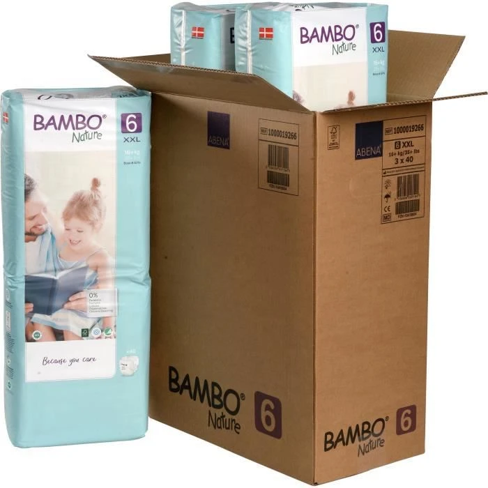 Bambo Nature Couches éco-conçues, T6, 16+ Kg, Carton De 120 Unités (3 Sachets De 40 Unités) 3 Bambo Nature Couches éco-conçues, T6, 16+ Kg, Carton De 120 Unités (3 Sachets De 40 Unités)