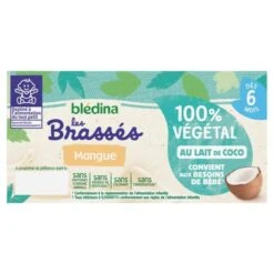 Blédina, Brassés 100% Végétal, Dès 6 Mois, Lait De Coco Mangue, 4x95g -Magasin De Produits Pour Bébés bledina brasse mangue 100 vegetal au lait de co 92f8