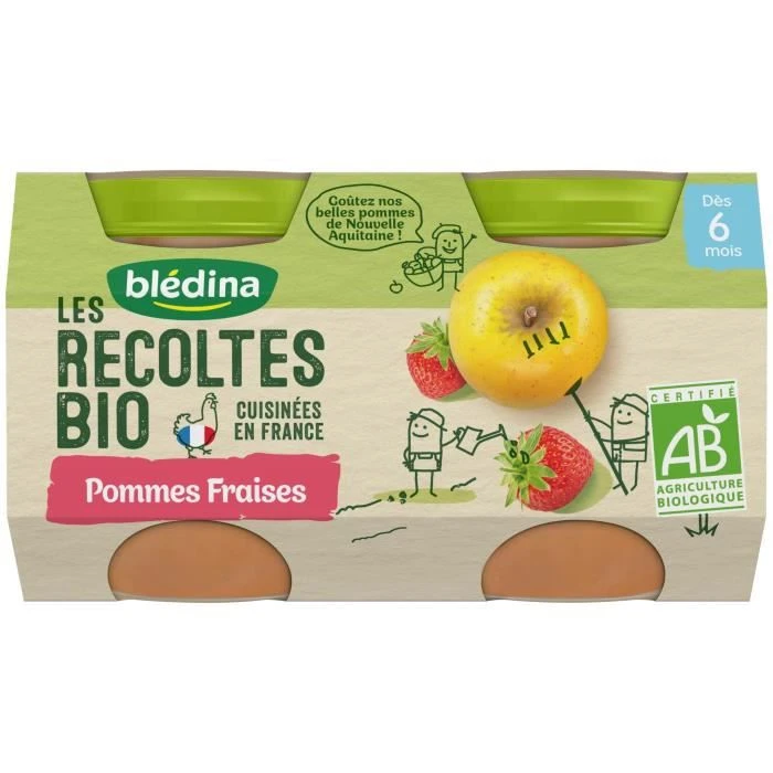 Blédina Les Récoltes Bio Pot Compote Pommes Fraises +4m 2 X 130g 3 Blédina Les Récoltes Bio Pot Compote Pommes Fraises +4m 2 X 130g