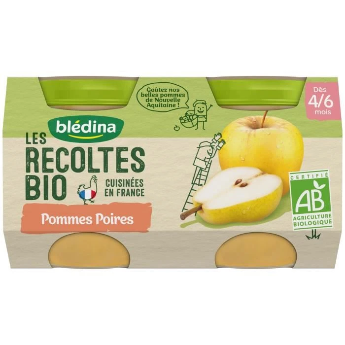 Blédina Les Récoltes Bio Pot Compote Pommes Poires +4m 2 X 130g 3 Blédina Les Récoltes Bio Pot Compote Pommes Poires +4m 2 X 130g