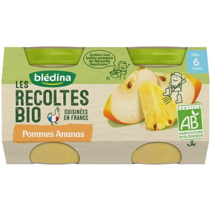 Blédina Les Récoltes Bio, Petits Pots Pour Bébé Bio Dès 6 Mois, Pommes Ananas, 2x130g 3 Blédina Les Récoltes Bio, Petits Pots Pour Bébé Bio Dès 6 Mois, Pommes Ananas, 2x130g