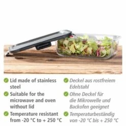 Wenko Boîte De Conservation Fraicheur En Verre Steel 1,5 L, Boîte Hermétique En Verre Avec Couvercle En Acier Inoxydable, Boîte Lavable Au -Magasin De Produits Pour Bébés boite de conservation fraicheur en verre steel 1 5 5f02