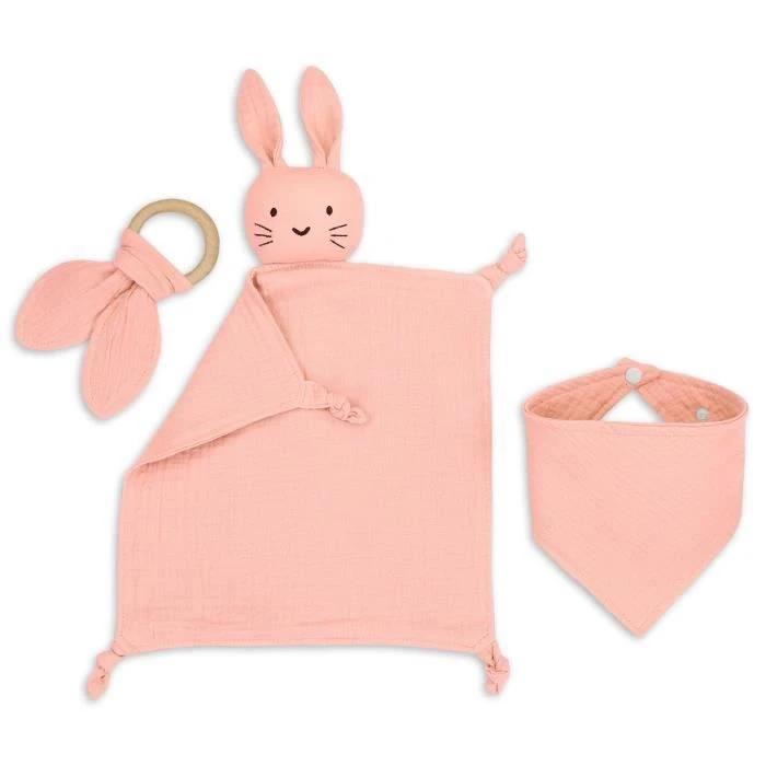 Cadeau Naissance - SET Cadeaux Bébé Doudou, Bavoir, Anneau De Dentition Cadeau Naissance Bébé Fille Et Garçon Rose 3 Cadeau Naissance - SET Cadeaux Bébé Doudou, Bavoir, Anneau De Dentition Cadeau Naissance Bébé Fille Et Garçon Rose