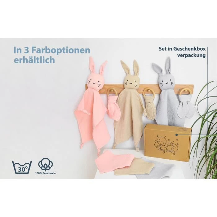 Cadeau Naissance - SET Cadeaux Bébé Doudou, Bavoir, Anneau De Dentition Cadeau Naissance Bébé Fille Et Garçon Rose 6 Cadeau Naissance - SET Cadeaux Bébé Doudou, Bavoir, Anneau De Dentition Cadeau Naissance Bébé Fille Et Garçon Rose – Image 4