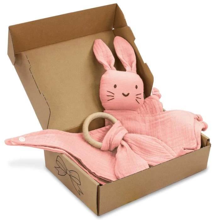 Cadeau Naissance - SET Cadeaux Bébé Doudou, Bavoir, Anneau De Dentition Cadeau Naissance Bébé Fille Et Garçon Rose 4 Cadeau Naissance - SET Cadeaux Bébé Doudou, Bavoir, Anneau De Dentition Cadeau Naissance Bébé Fille Et Garçon Rose – Image 2
