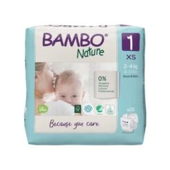 Couches Bambo Nature Newborn T1 (2-4 Kg) - 6 Paquets De 22