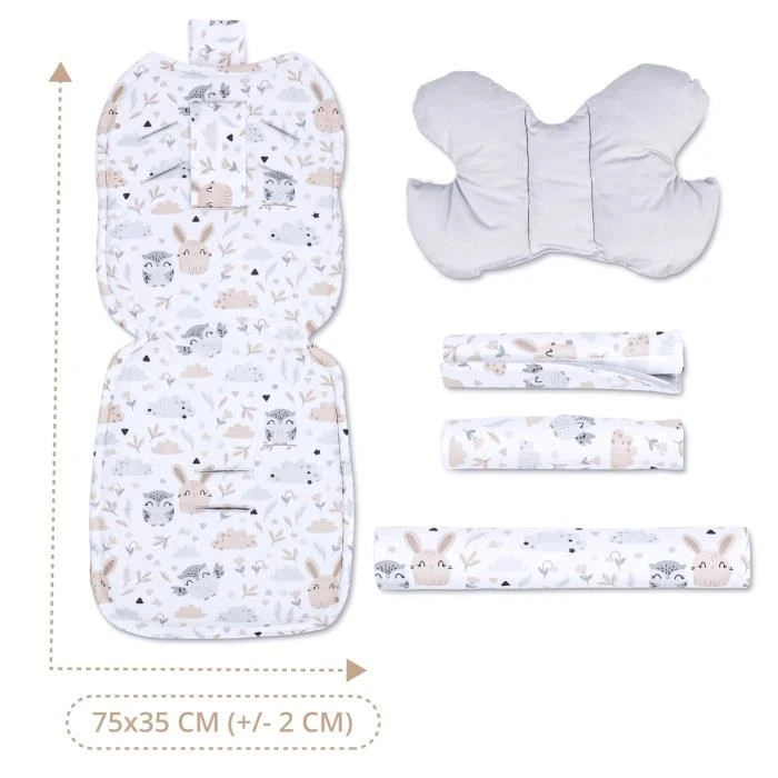 Coussin De Siège Coussin De Poussette 75 X 35 Cm - Enfant Ensemble Universel Respirant Avec Protection De Ceinture Velours Gris 5 Coussin De Siège Coussin De Poussette 75 X 35 Cm - Enfant Ensemble Universel Respirant Avec Protection De Ceinture Velours Gris – Image 3