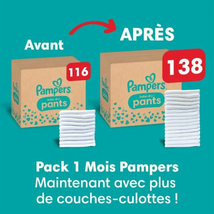 Pampers® Pampers Couches-Culottes Baby-Dry Taille 6, 138 Couches, 14kg - 19kg Pack 1 Mois 4 Pampers® Pampers Couches-Culottes Baby-Dry Taille 6, 138 Couches, 14kg - 19kg Pack 1 Mois – Image 2