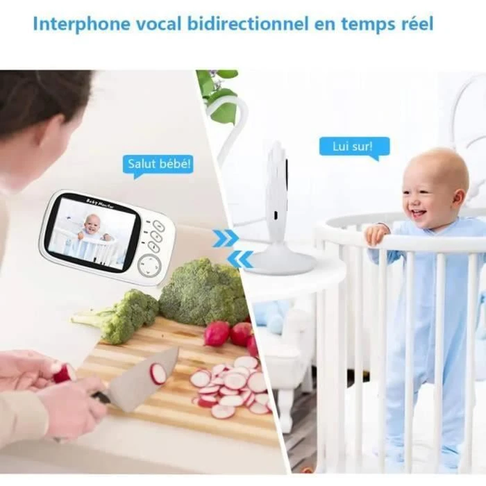 PIMPIMSKY Bébé Moniteur 3.2" LCD Couleur Babyphone Caméra Vidéo Bébé Surveillance 2.4 GHz Bidirectionnelle Vision #9 4 PIMPIMSKY Bébé Moniteur 3.2" LCD Couleur Babyphone Caméra Vidéo Bébé Surveillance 2.4 GHz Bidirectionnelle Vision #9 – Image 2