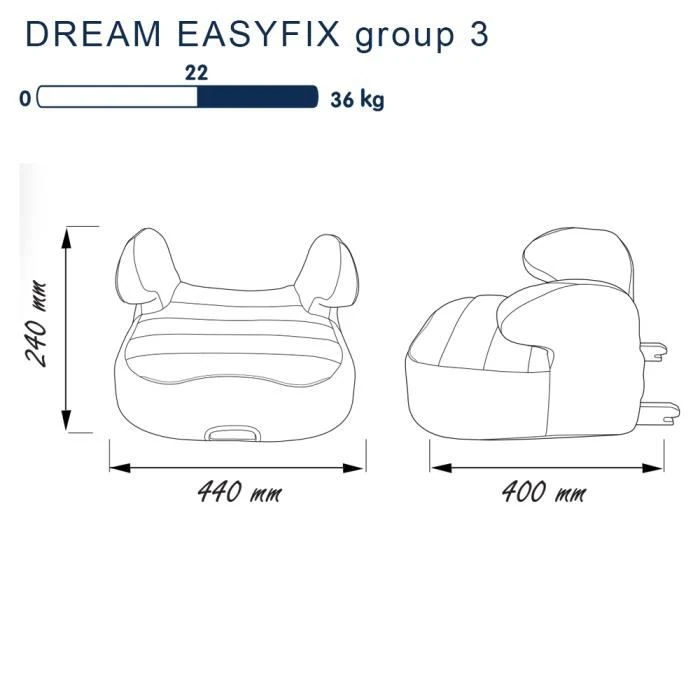 Rehausseur Easyfix Enfant DREAM Groupe 3 Pour Les Enfants De 22 à 36kg, Homologué Selon La Norme ECE R44/04, Fabriqué Et Testé En Fr 6 Rehausseur Easyfix Enfant DREAM Groupe 3 Pour Les Enfants De 22 à 36kg, Homologué Selon La Norme ECE R44/04, Fabriqué Et Testé En Fr – Image 4