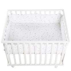 ROBA Parc Bébé 100x75 Cm + Tour De Parc "Sternenzauber" Imprimé Étoiles + 4 Roues - Bois Blanc