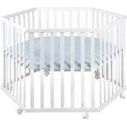 ROBA Parc Bébé "roba Style" 3 Positions + Tapis De Parc Bleu Clair Et 6 Roues - Bois Blanc