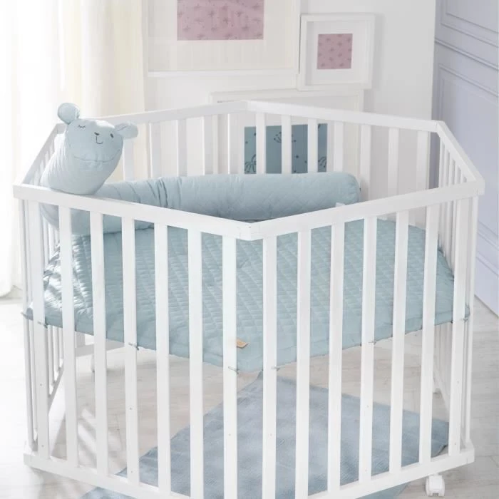 ROBA Parc Bébé "roba Style" 3 Positions + Tapis De Parc Bleu Clair Et 6 Roues - Bois Blanc 6 ROBA Parc Bébé "roba Style" 3 Positions + Tapis De Parc Bleu Clair Et 6 Roues - Bois Blanc – Image 4