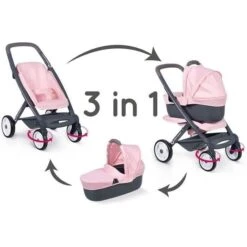 SMOBY - Bébé Confort - Poussette + Landau 3 En 1 Pour Poupons Et Poupées - Roues Silencieuses Et Multidirectionnelles