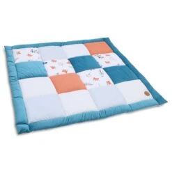 Tapis Parc Bebe Patchwork 120x120 Cm - Tapis Couverture Bébé Naissance Parc Coton Avec Velours Et Piqué Gaufré Bleu Avec Des Renards -Magasin De Produits Pour Bébés tapis parc bebe patchwork 120x120 cm tapis couve 7b91