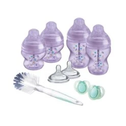 Tommee Tippee Kit Naissance Biberons Anti-Colique Avancé - Tétine Valve Anti-Colique Débit Lent - 150 Et 260 Ml - Violet