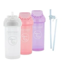 Twistshake Lot De Tasses à Bec Baby Training - 3 Pcs - Biberons étanches Pour Bébé - Sans BPA - Anti-déversement - 6m+ - Rose-mauve