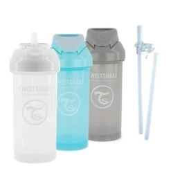 Twistshake Lot De Tasses à Bec Baby Training - 3 Pcs - Biberons étanches Pour Bébé - Sans BPA - Anti-déversement - 6m+ - Gris Bleu