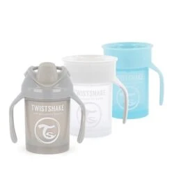 Twistshake Lot De Tasses à Bec Pour Bébé - 3 Pcs - Gobelet Entraînement - Enfants - Biberons étanches - Sans BPA - 4m+ - Blanc Gris