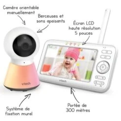 VTECH BABY VTECH - Babyphone Vidéo Color Night Light (Écran 5 - Veilleuse) - BM5254 -Magasin De Produits Pour Bébés vtech babyphone video color night light ecran 5 9249