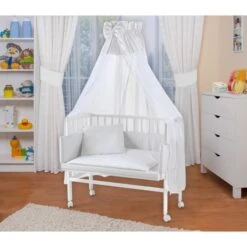 WALDIN Lit Cododo Berceau Tout équipé Pour Bébé,bois Non Traité,16 Modèles Disponibles [Points, Peint En Blanc]