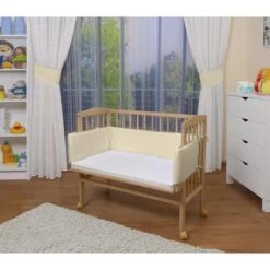 WALDIN Lit Cododo Pour Bébé/berceau - Hauteur Réglable - Bois Naturel Ou Blanc Laqué [Jaune/beige, Nature Non Traitée]