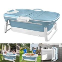 YRHOME Baignoire Adulte Sauna Mobile Baignoire Pliante Avec Couvercle 118x60cm Pliable