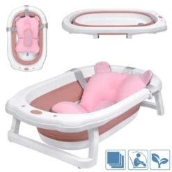 YRHOME Faltbare Babywanne + Kissen Badewanne Anti-Rutsch Bad Faß Sauna Badesitz Wanne